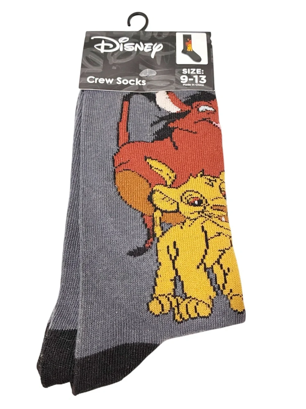 Disney The Lion King Timon Pumba Crew Socks 9-13 NEW